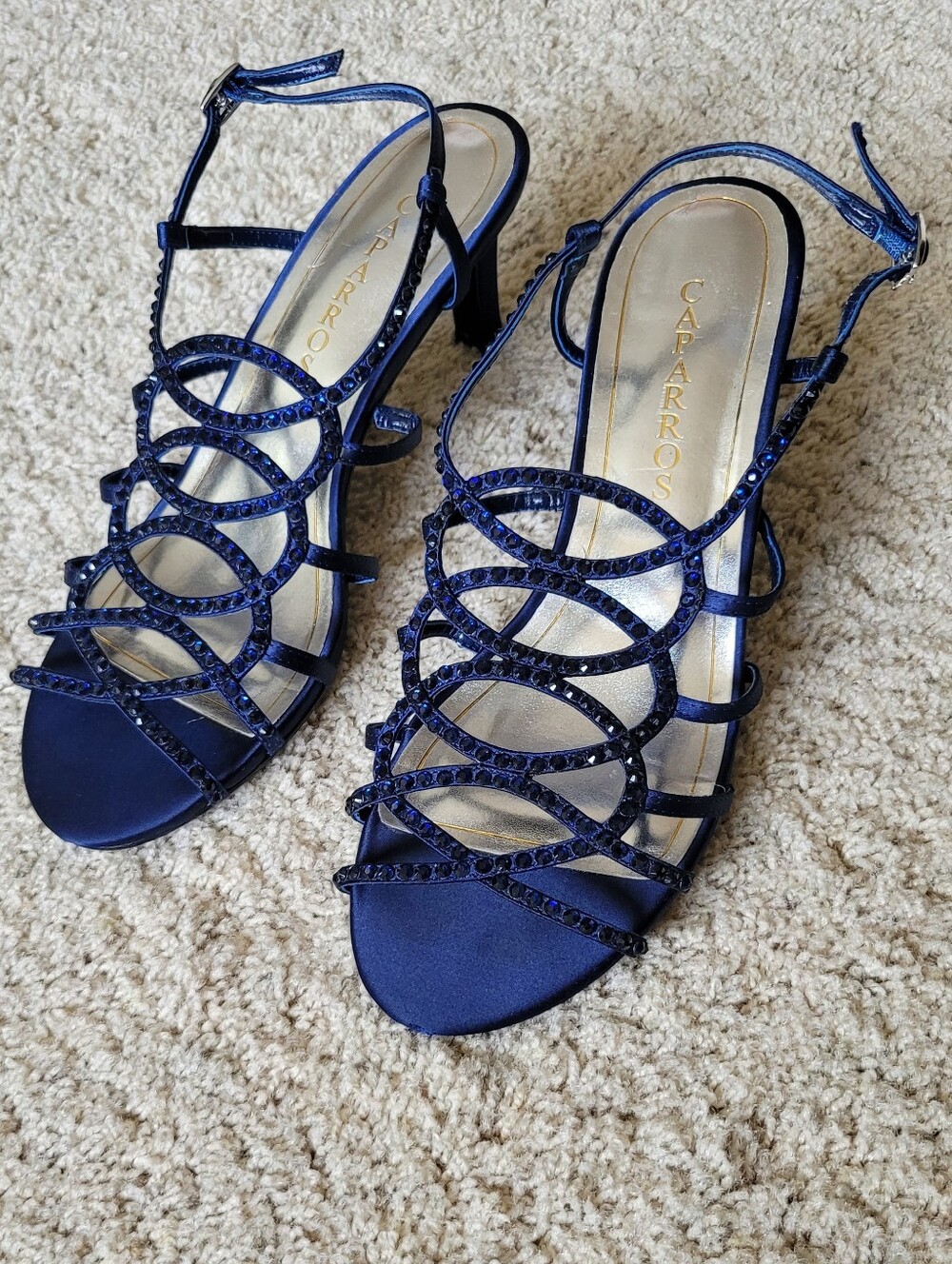Striking Blue Fabric Covered Slingbacks Matching Blue Rhinestones 8B